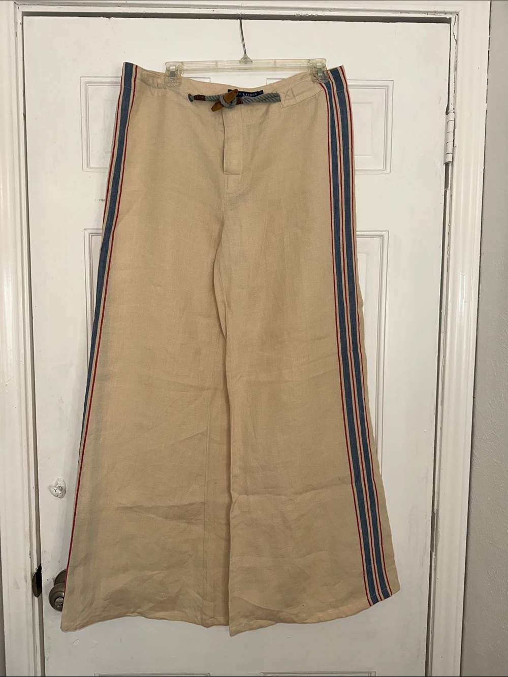 RALPH LAUREN label toggle linen wide leg Stripe pants size 10